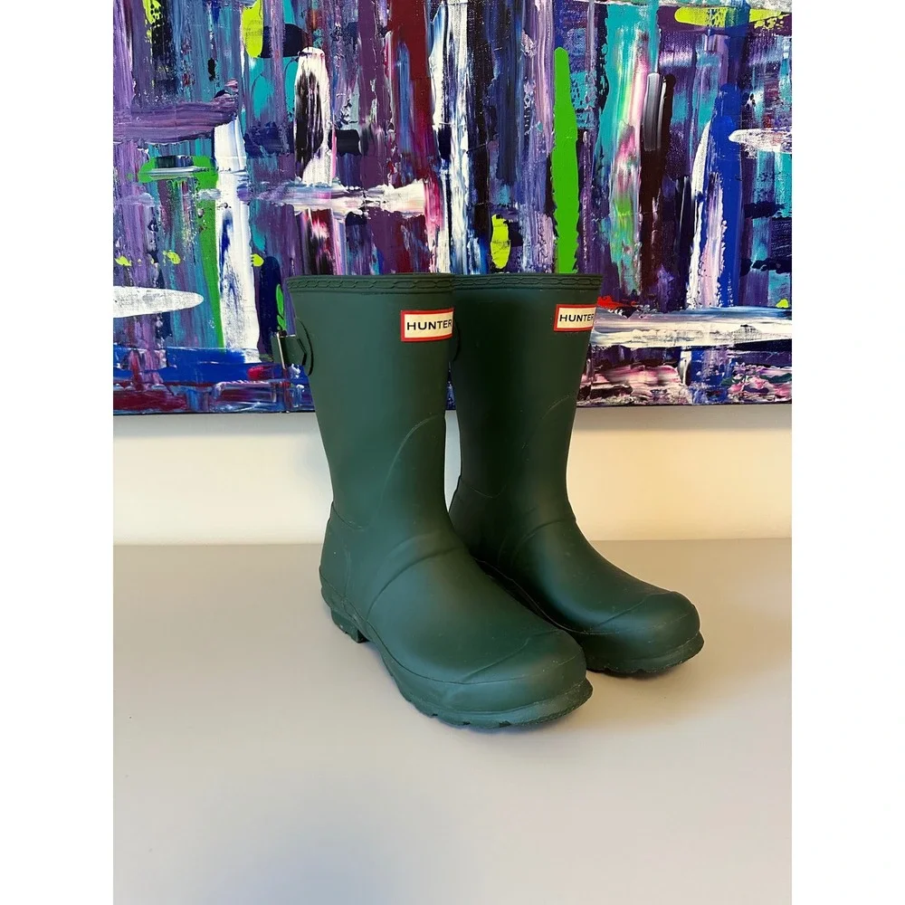 Hunter Original Short Back Adjustable Rain Boots in Hunter Green Matte | Size 6